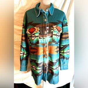 NWT Blue, Multicolored Southwestern Print Shirt Jacket, Sizes M, L & XL